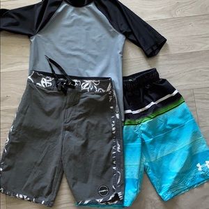 Lot of 3 Boys swim trunks and shirt